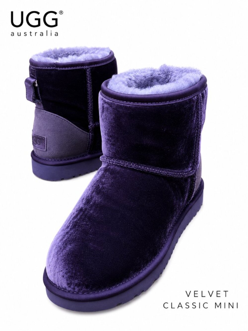 UGG Classic Mini Velvet Purple Sheepskin Ankle Boots Womens US 8 EU 39 Booties